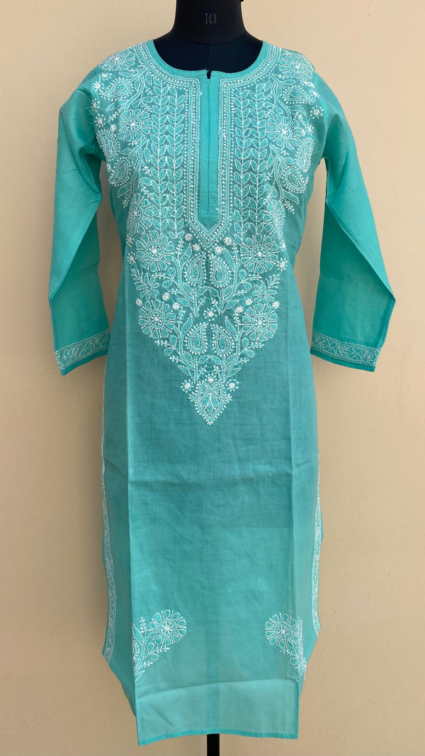 Lucknowi Chikankari Kurti Sea Green Cotton