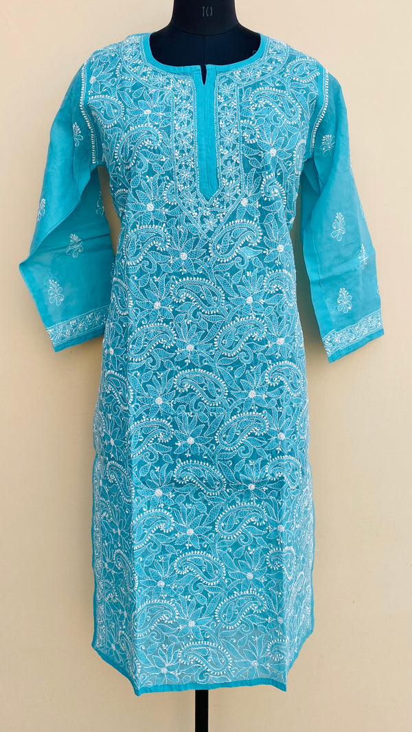 Lucknowi Chikankari  Kurti Blue Cotton