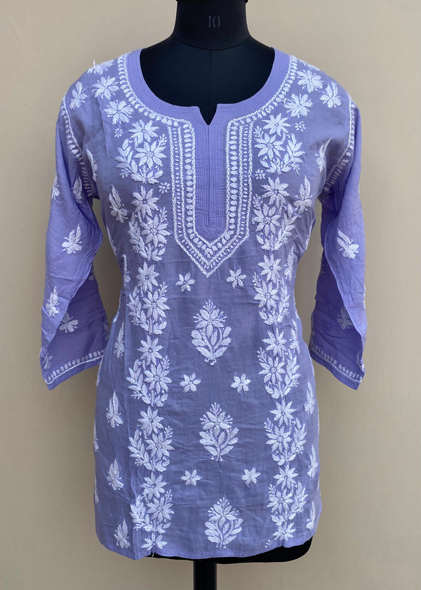 Lucknowi Chikankari Short Kurti Purple Modal Cotton