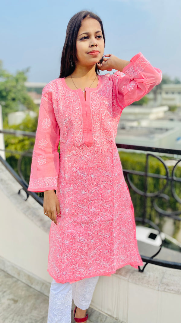 Lucknowi Chikankari  Kurti Gajri Cotton