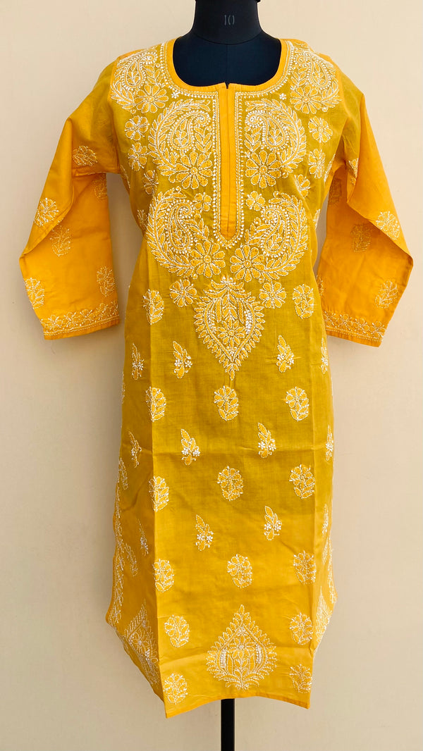 Lucknowi Chikankari Kurti Mustard Cotton
