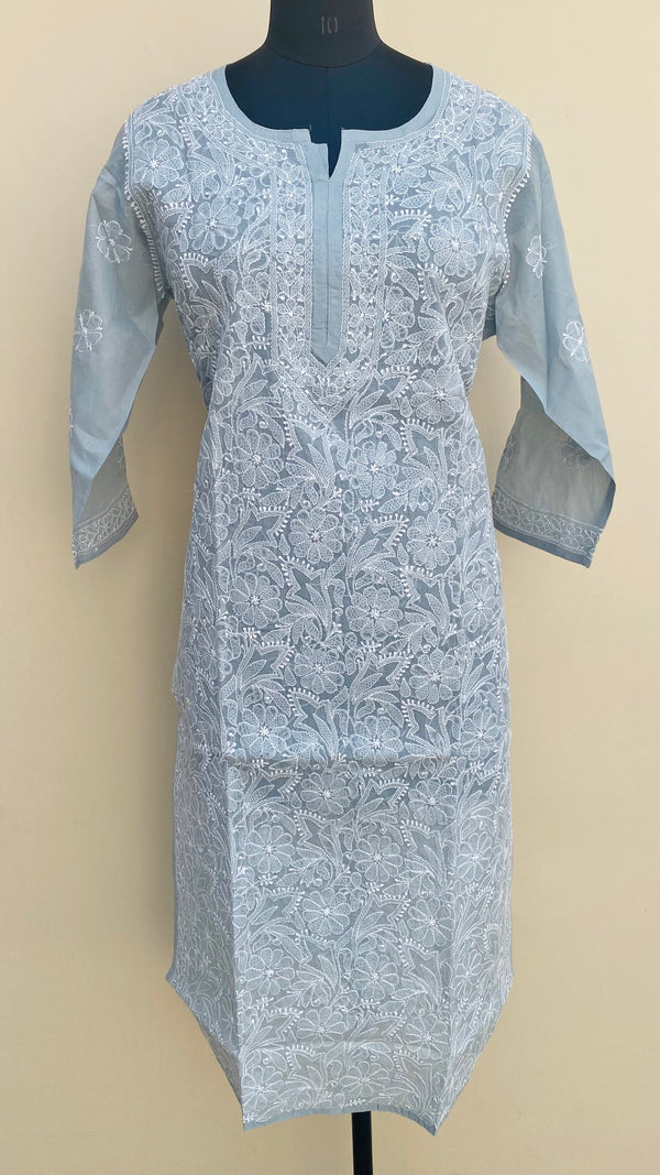 Lucknowi Chikankari Kurti Gray Cotton