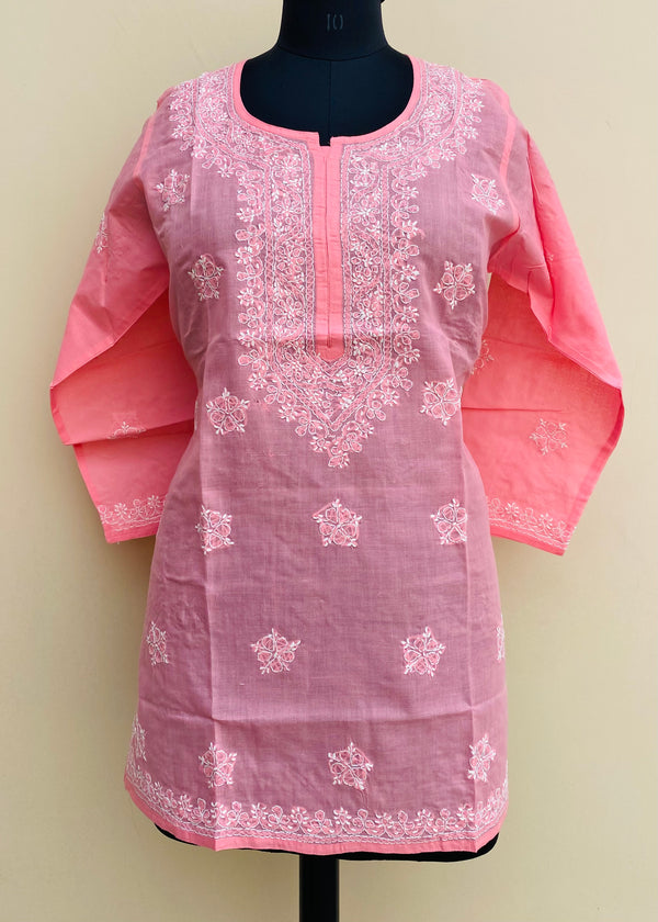 Lucknowi Chikankari Short Kurti Gajri Cotton