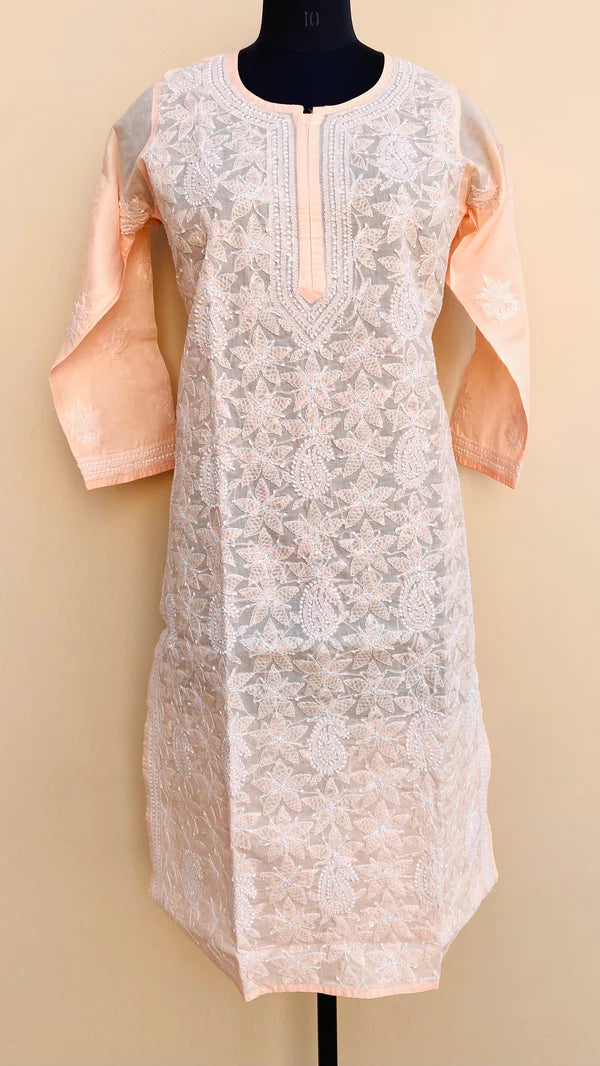 Lucknowi Chikankari Kurti Light Peach Cotton