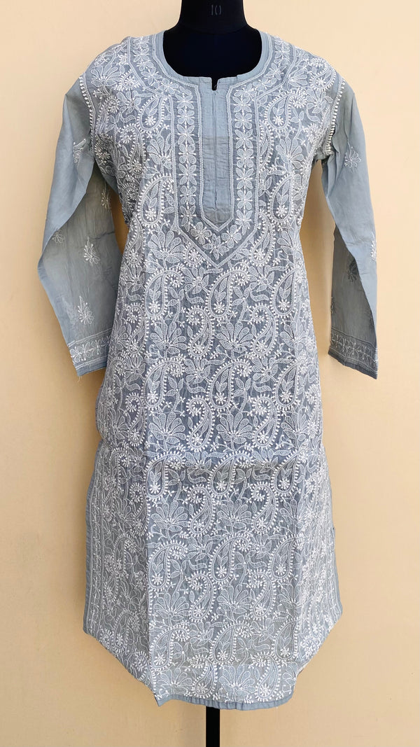 Lucknowi Chikankari Kurti Gray Cotton