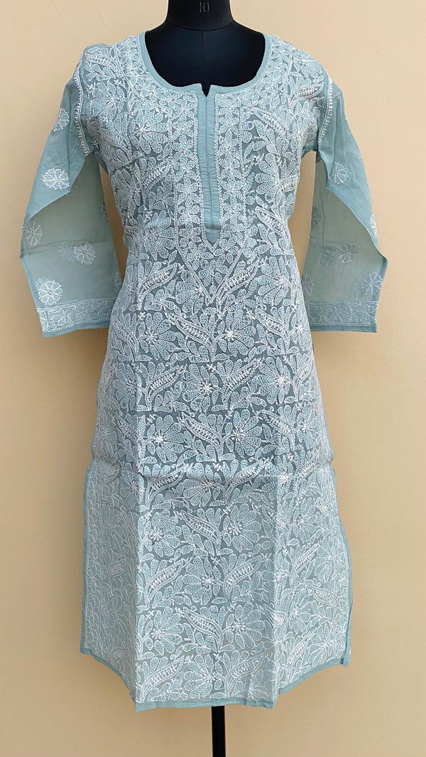 Lucknowi Chikankari Kurti Gray Cotton