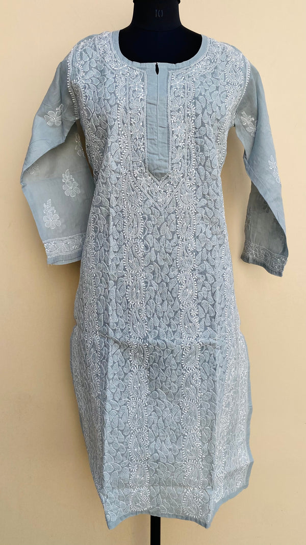 Lucknowi Chikankari Kurti Gray Cotton