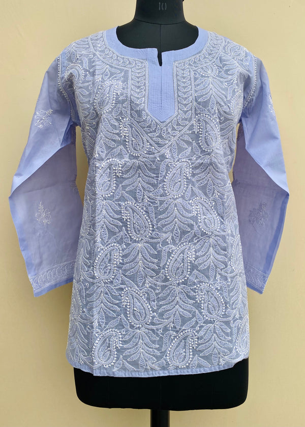 Lucknowi Chikankari Short Kurti Purple Cotton