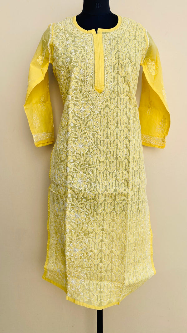 Lucknowi Chikankari Kurti Yellow Cotton