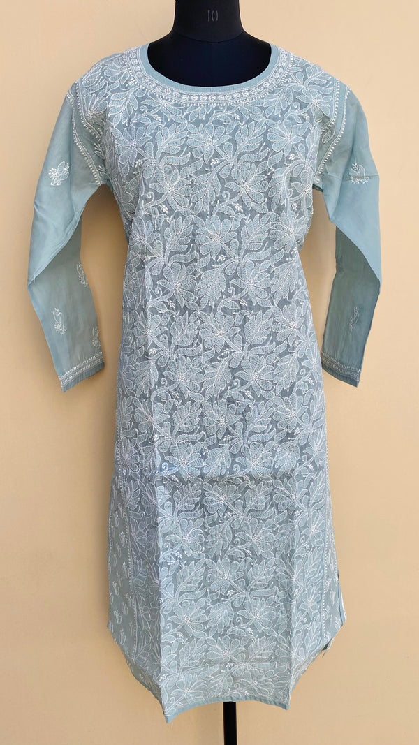 Lucknowi Chikankari Kurti Gray Cotton