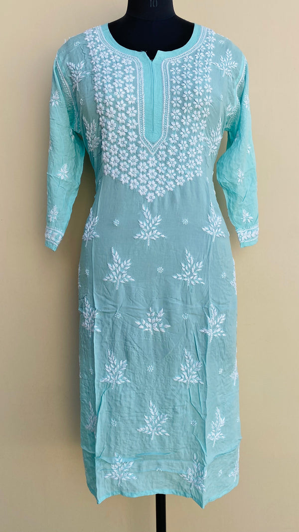 Lucknowi Chikankari Kurti Blue Modal Cotton