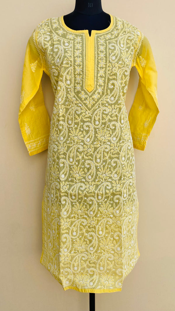 Lucknowi Chikankari Kurti Yellow Cotton