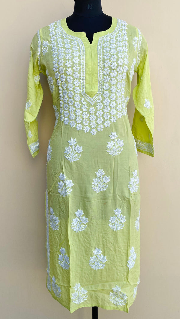 Lucknowi Chikankari Kurti Perrot Green Modal Cotton