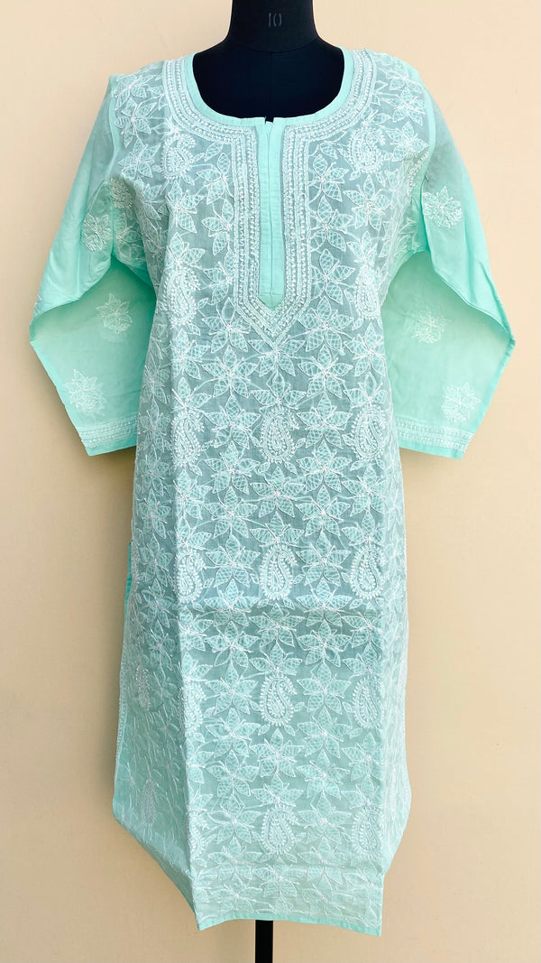Lucknowi Chikankari Kurti Sea Green Cotton