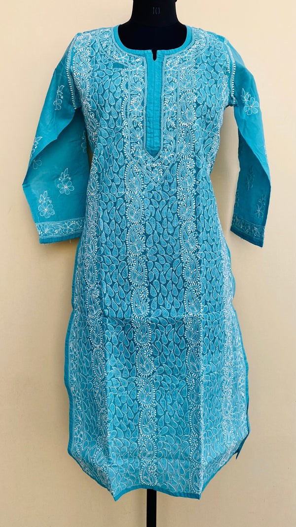 Lucknowi Chikankari Kurti Blue Cotton