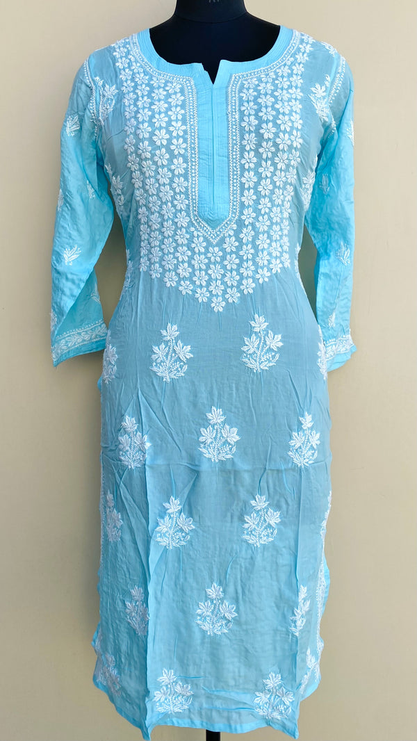 Lucknowi Chikankari Kurti Blue Modal Cotton