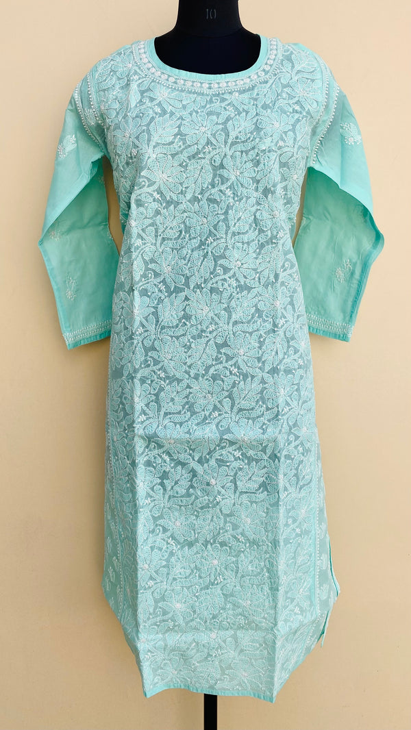 Lucknowi Chikankari Kurti Sea Green Cotton