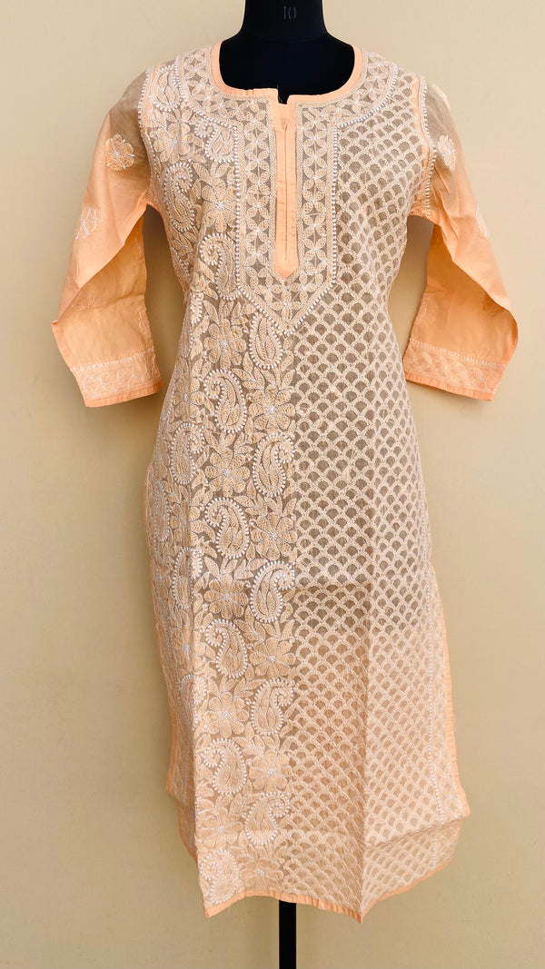 Lucknowi Chikankari Kurti Peach Cotton