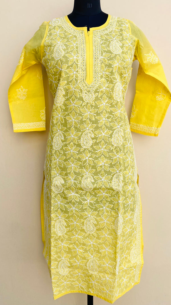 Lucknow Chikankari Kurti Yellow Cotton