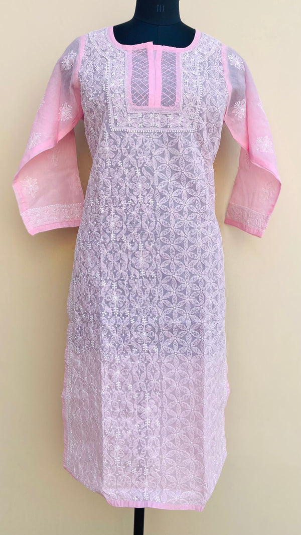 Lucknowi Chikankari Kurti Pink Cotton