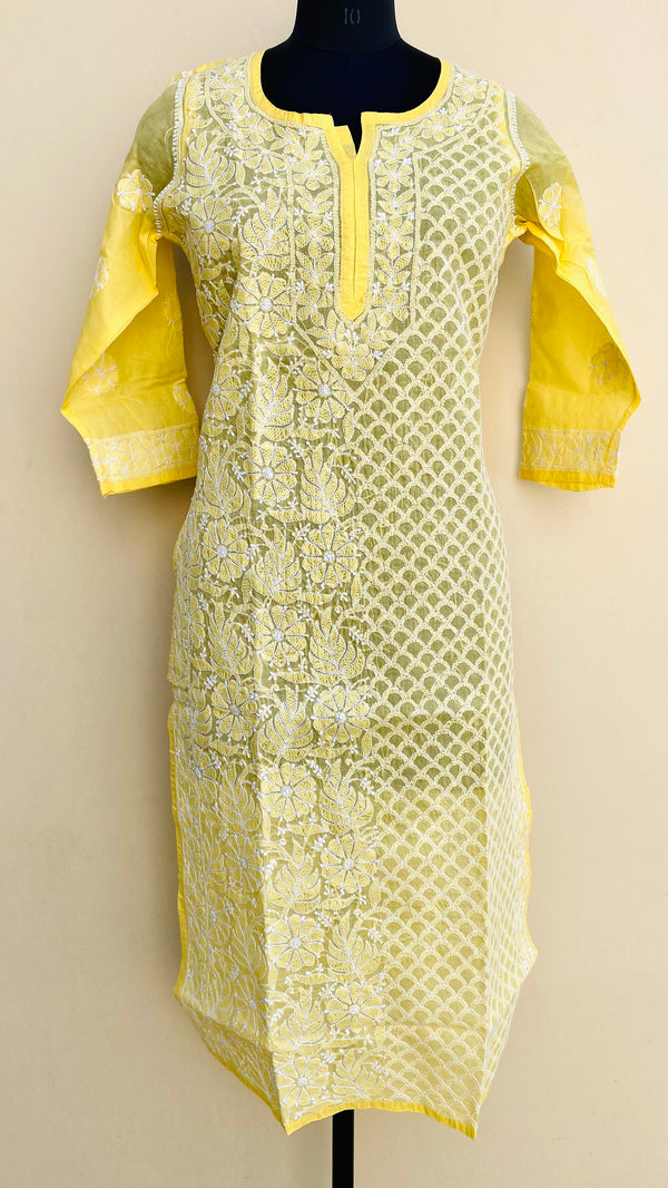 Lucknowi Chikankari Kurti Yellow Cotton