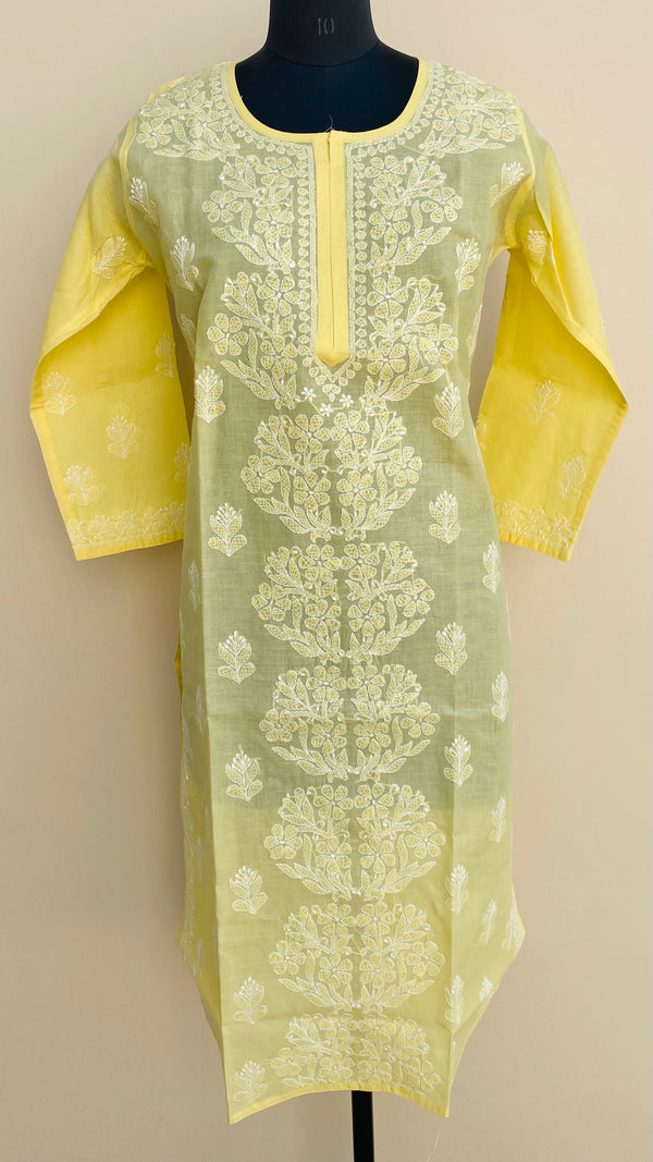 Lucknowi Chikankari Kurti Yellow Cotton