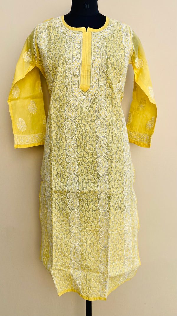 Lucknowi Chikankari Kurti Yellow Cotton