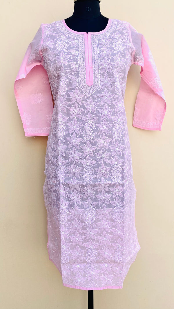 Lucknowi Chikankari Kurti Pink Cotton