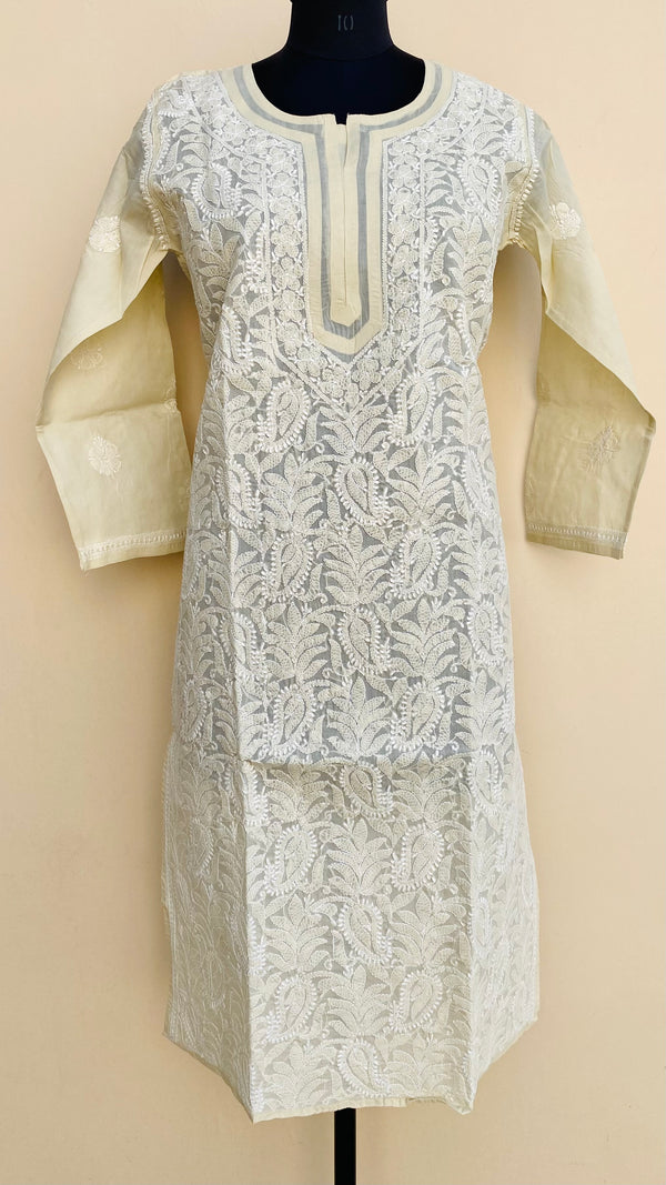 Lucknowi Chikankari Kurti Beige Cotton