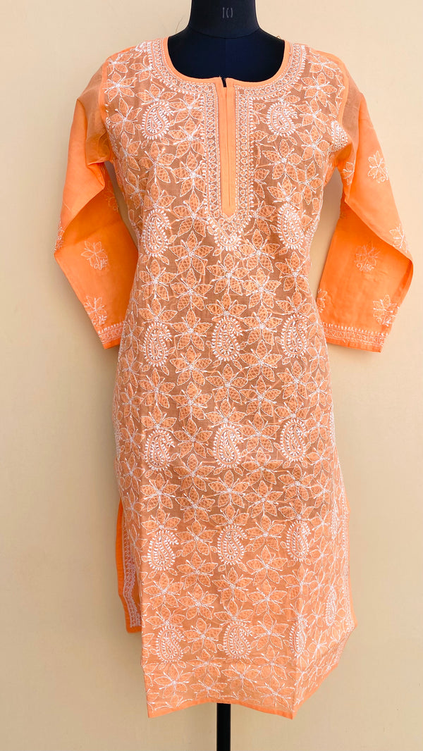 Lucknowi Chikankari Kurti Orange Cotton