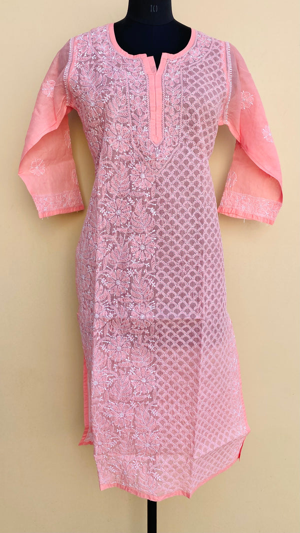 Lucknowi Chikankari Kurti Pink Cotton