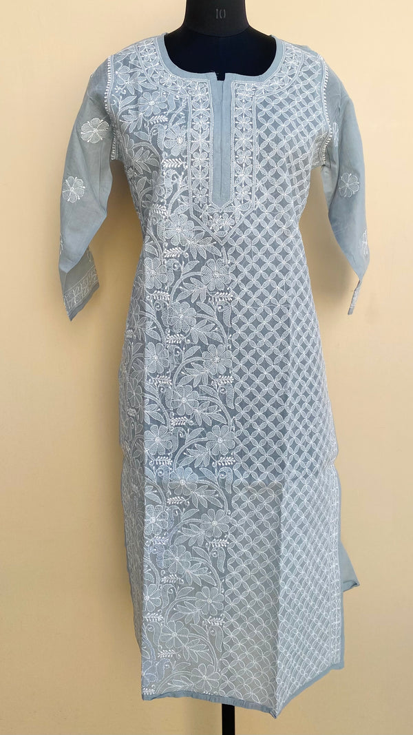 Lucknowi Chikankari Kurti Gray Cotton