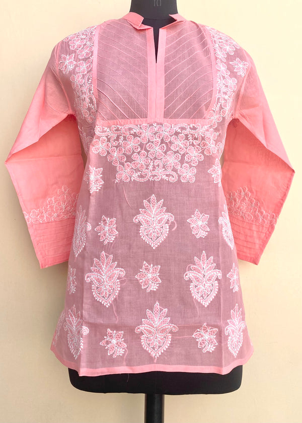 Lucknowi Chikankari Short Kurti Gajri Cotton