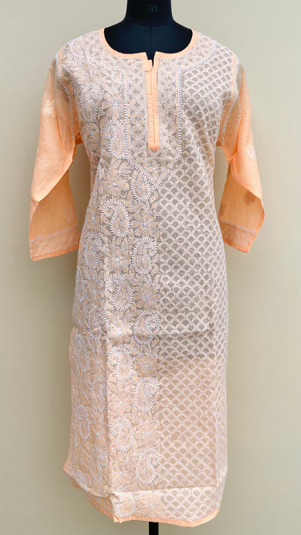 Lucknowi Chikankari Kurti Peach Cotton