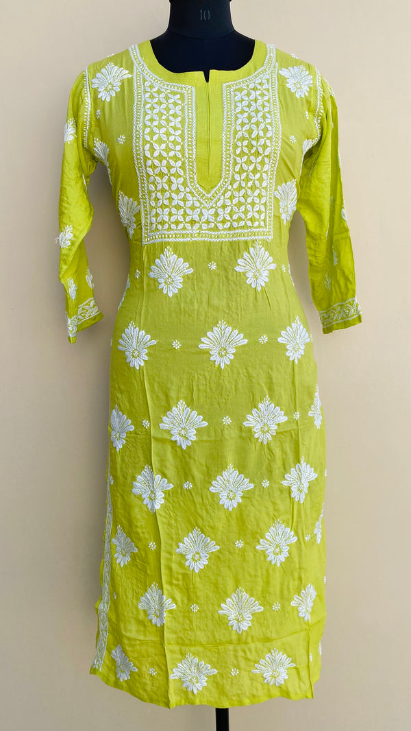 Lucknowi Chikankari Kurti Perrot Green Modal Cotton