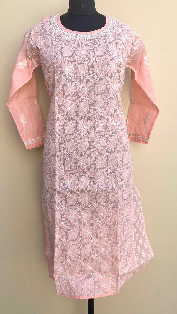 Lucknowi Chikankari Kurti Peach Cotton