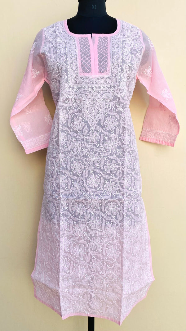 Lucknowi Chikankari Kurti Pink Cotton