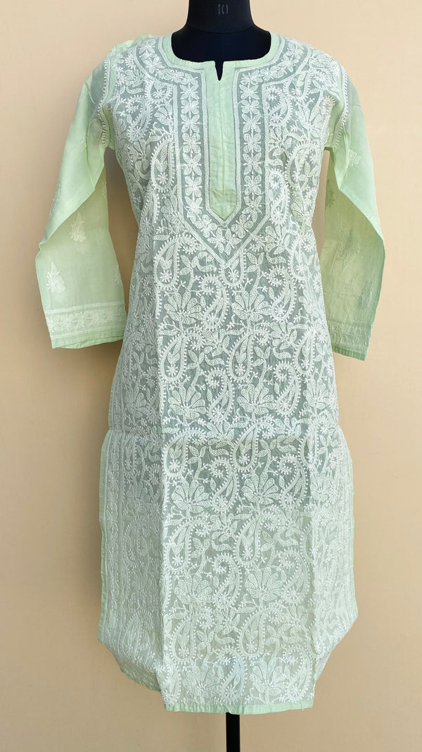 Lucknowi Chikankari Kurti Teal Green Cotton