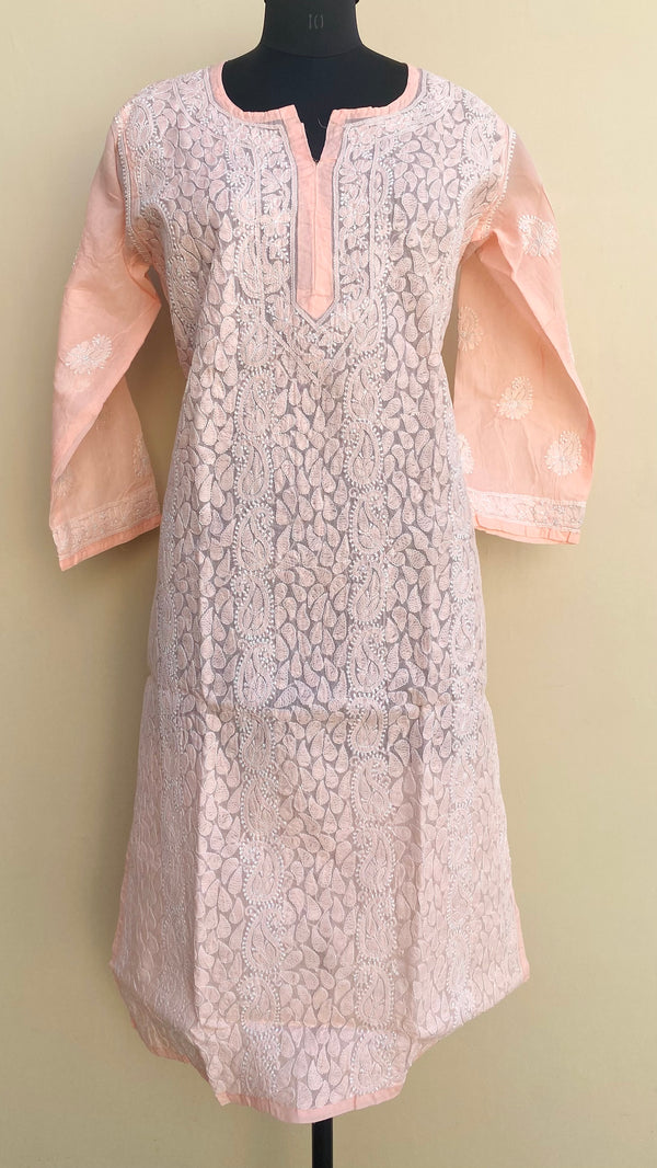 Lucknowi Chikankari Kurti Peach Cotton