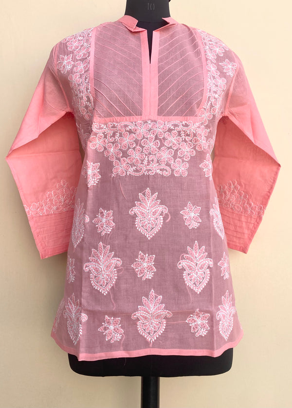 Lucknowi Chikankari Short Kurti Gajri Cotton