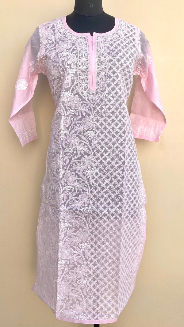 Lucknowi Chikankari Kurti Pink Cotton