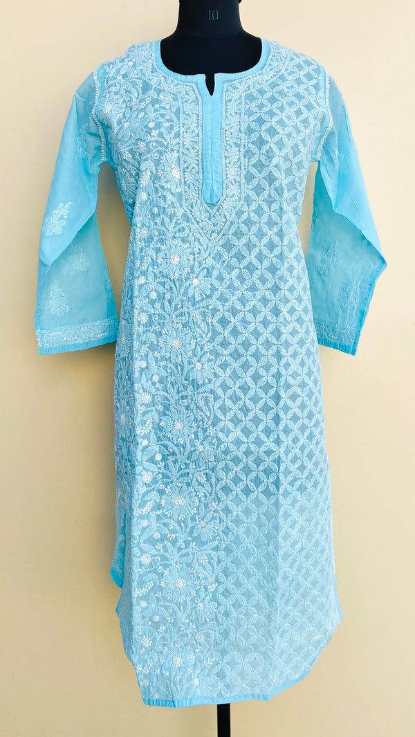 Lucknowi Chikankari Kurti Blue Cotton