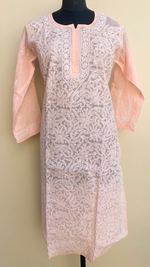 Lucknowi Chikankari Kurti Peach Cotton