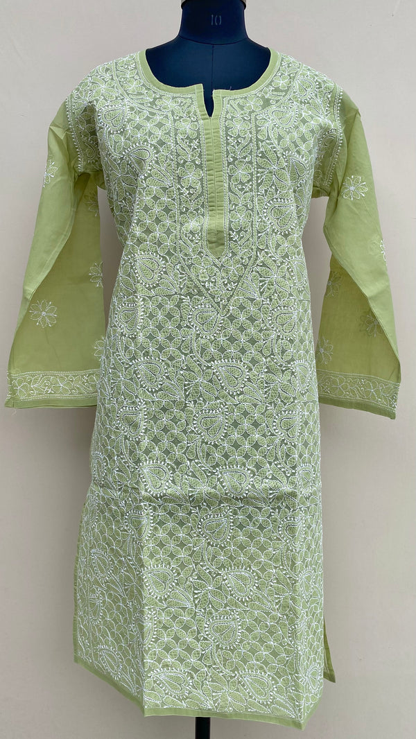 Lucknowi Chikankari Kurti Mehandi Green Cotton