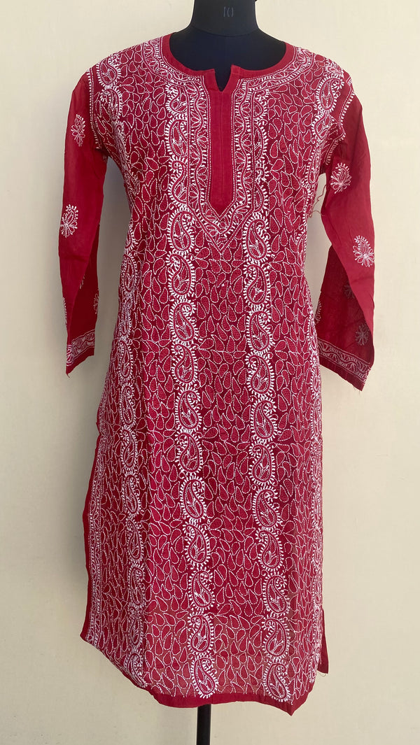 Lucknowi Chikankari Kurti Maroon Cotton