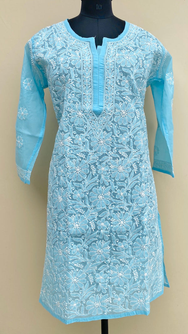 Lucknowi Chikankari Kurti Blue Cotton