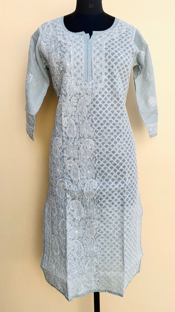 Lucknowi Chikankari Kurti Gray Cotton