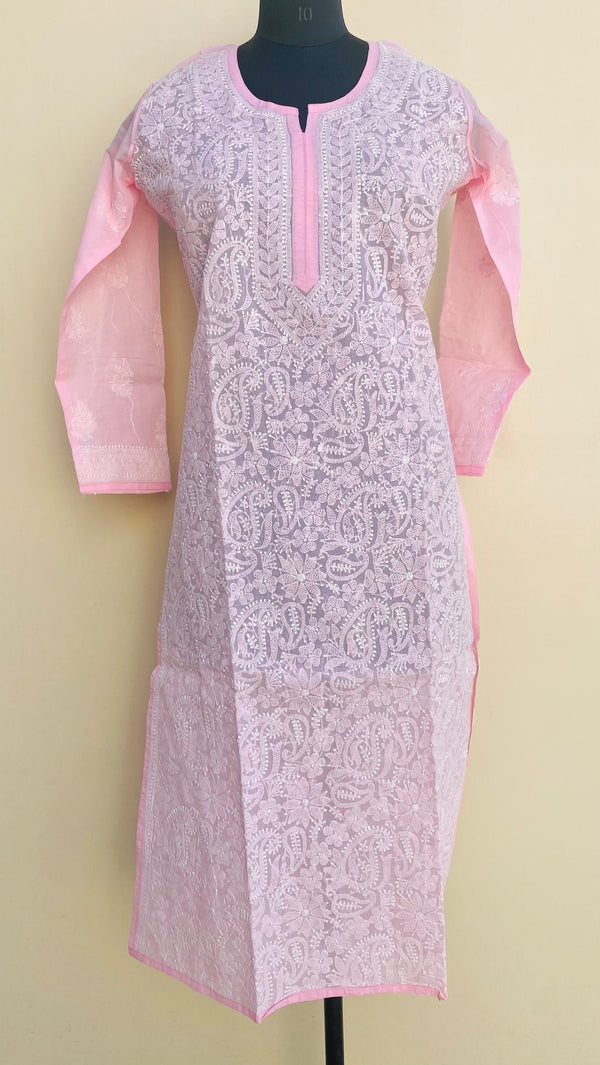 Lucknowi Chikankari Kurti Pink Cotton