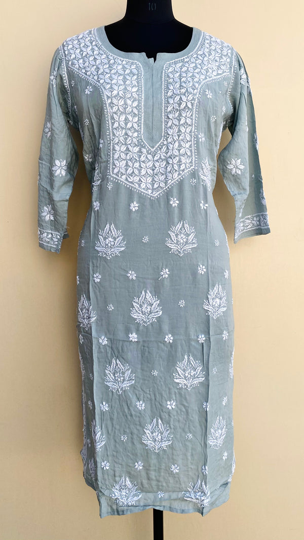 Lucknowi Chikankari Kurti Gray Modal Cotton