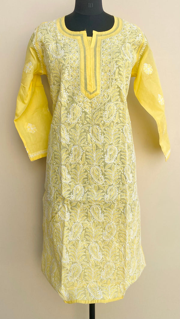 Lucknowi Chikankari Kurti Yellow Cotton